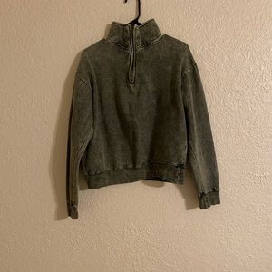 Heathered green vintage look half zip sweatshirt